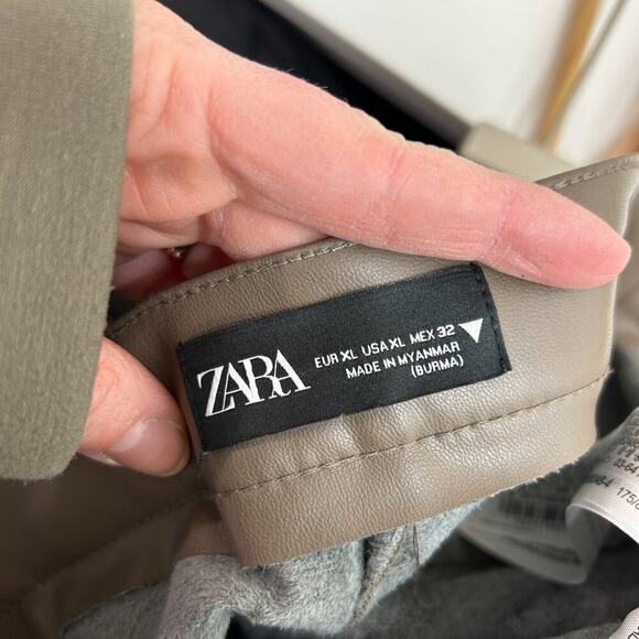 Zara Neutral Brown High Waist Minimalist High Rise Faux Leather Leggings Pant XL - Picture 8 of 8